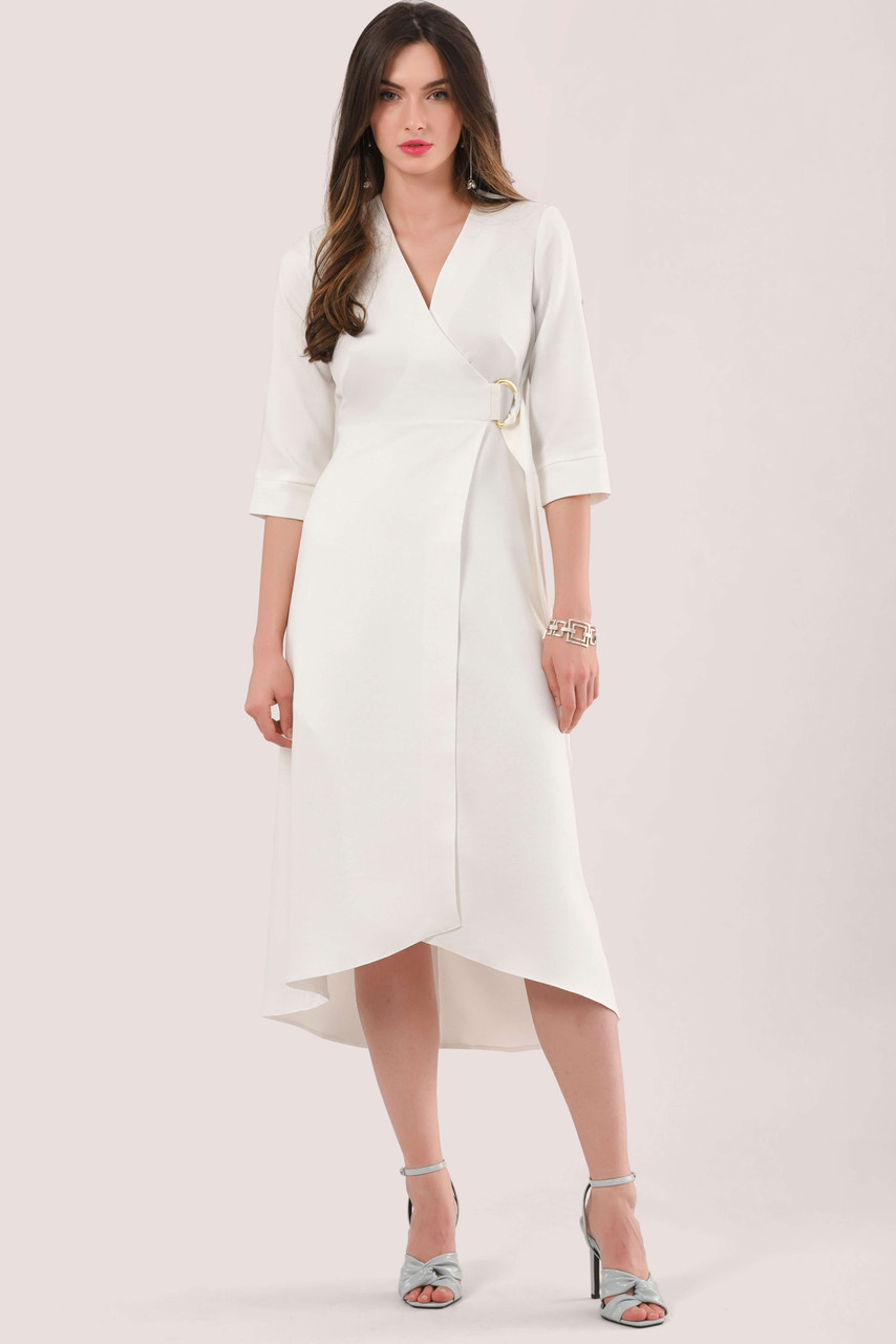 Ivory Wrap A-Line Midi Dress